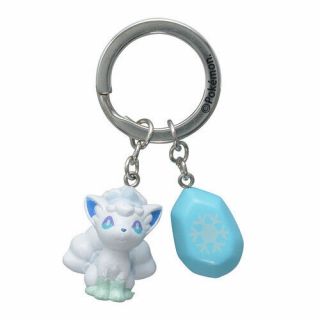 Pokemon Center Alola Vulpix Ice Stone Plastic Figure Key chain Holder 3