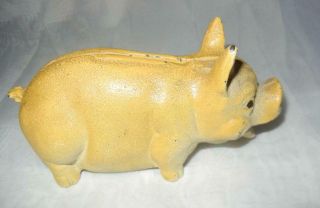 Antique Yellow & White 5 1/2 " Cast Iron Pig Piggy Still Bank
