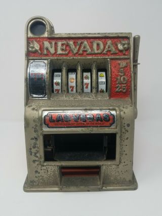 Vintage Toy 11 " Metal Las Vegas Nevada Mini Table Top Slot Machine