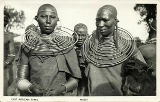 East African Types,  Masai Women,  Neck Rings (1950s) Pegas Skulina Rppc Postcard