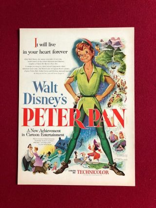 1953,  Walt Disney,  " Peter Pan " Movie Advertisement (scarce)