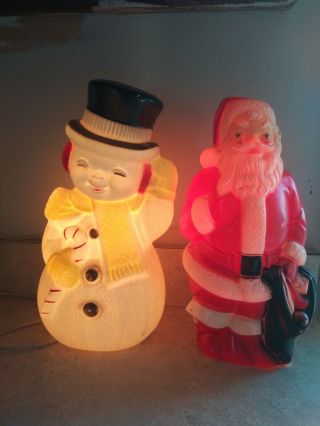 Vintage 1968 Empire Plastic 13 " Santa Claus And Frosty The Snowman Blow Mold