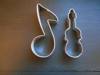 2 Vintage Metal Cookie Cutters - Violin And Musical Note
