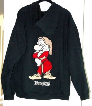 Disneyland Resort Large Black Grumpy Full Zip Hoodie Sweatshirt Jacket Unisex