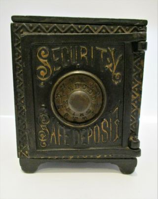 Antique,  Cast Iron " Security Safe Deposit " Bank,  200 Pat.  1888 &1887,  Keyser & Rex