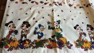 Thanksgiving Fall Disney Mickey Mouse Pilgrim Cotton Polyester Tablecloth Euc