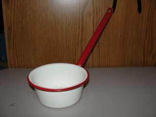Vtg White & Red Enamel Serving Soup Ladle,  Large Water Dipper