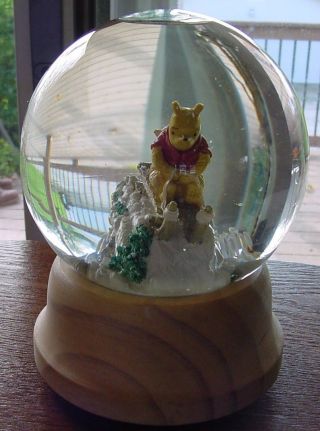 Disney Classics Winnie The Pooh & Piglet On Sled Musical Snow Globe