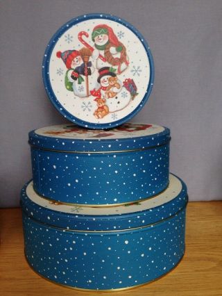 Christmas Nesting Tins Cookie Candy Metal Tins Decorations Set Of 3 Snowmen