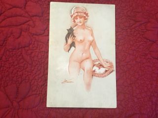 Suzanne Meunier Full Nude Risque Postcard Young Lady From Paris Black Cat No.  60