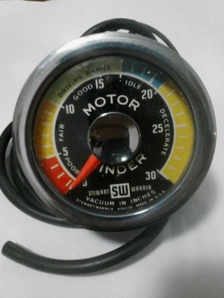 Vintage Motor Minder Vacuum Gauge 2 5/8 Stewart Warner Curved Glass Smooth Bezel