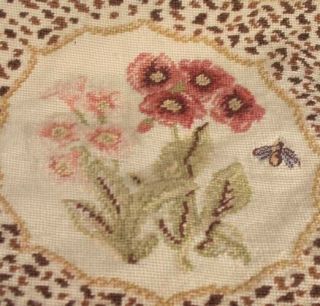 Katha Diddel Leopard Flower Floral Needlepoint Pillow Vintage Petit Point Wool