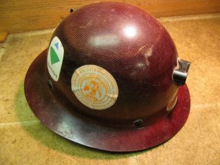 Vintage Msa Skullgard Fiberglass Miners Hard Hat With Light Bracket