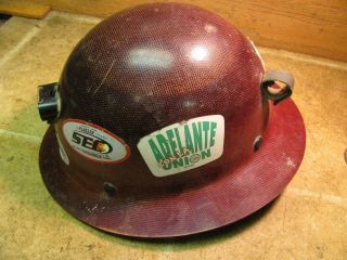 Vintage MSA Skullgard Fiberglass Miners Hard Hat with Light Bracket 2