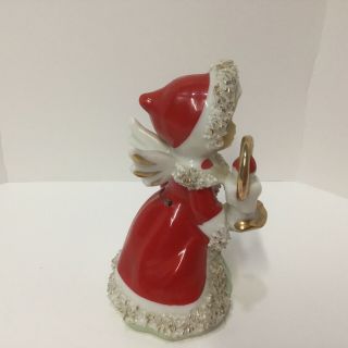 Vintage Lefton ' s Christmas Angel Girl Figurine Bell Holding Candle In Red Coat 2