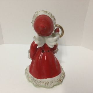 Vintage Lefton ' s Christmas Angel Girl Figurine Bell Holding Candle In Red Coat 3