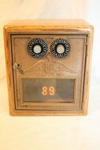 Vintage Post Office Box Door Bank Eagle 1920s Oak Double Dial Corbin Xmas Gif