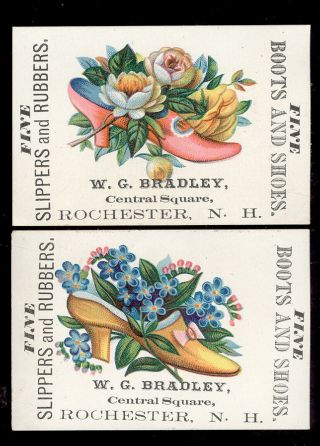2 Rochester N H Trade Cards,  W G Bradley,  Boots & Shoes At Central Square K982