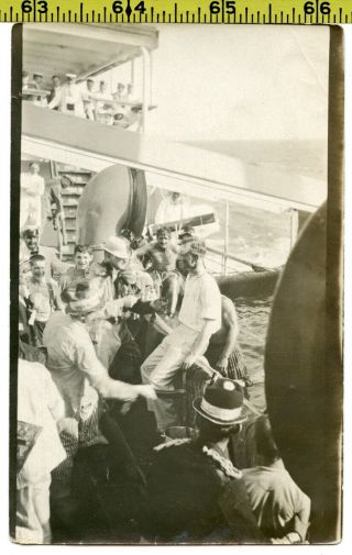 Vintage 1911 Photo / Sailors In Costumes - Crossing The Equator Ceremony Dunking