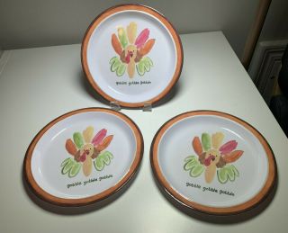 Pottery Barn Kids Melamine Thanksgiving Plates Set Of 3 Turkey Gobble