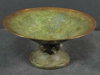 Vintage Carl Sorensen Arts & Crafts A&c Bronze Verdigris Green Banded Compote