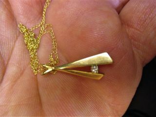 Vtg Solid 14k Yellow Gold Necklace Pendant W Diamond,  10k Chain 16 " Litwin Origi