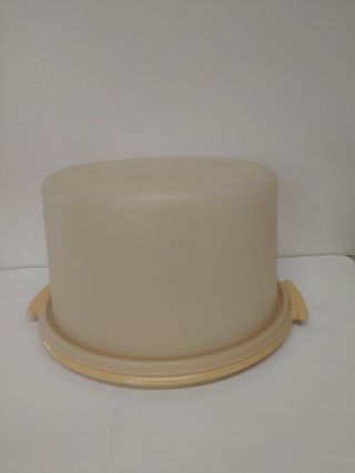 Tupperware White Sheer Top Pie Cake Cookie Taker Carrier 684 Gold Base No Hndl