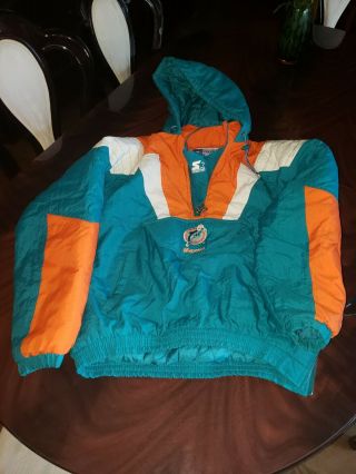 Miami Dolphins Men’s Vintage 90s Pro Line Nfl Starter Jacket Pullover Coat Large
