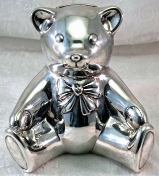 Large Tiffany & Co 925 Sterling Silver Teddy Bear Piggy Bank Figurine