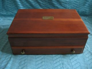 Vtg Large Wood Silverware Storage Box Chest W/ Drawer & Handles