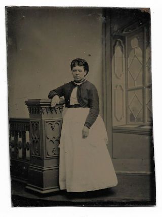 Charming Middle Aged Victorian Woman Tintype Photograph,  Full Length White Dress