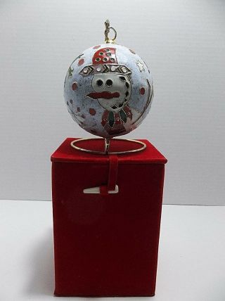 2015 Cloisonne Snowman Christmas Ornament With Stand And Box