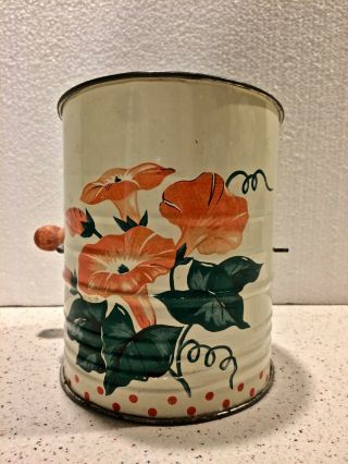Vintage Tin Metal Flour Sifter Flower Pattern
