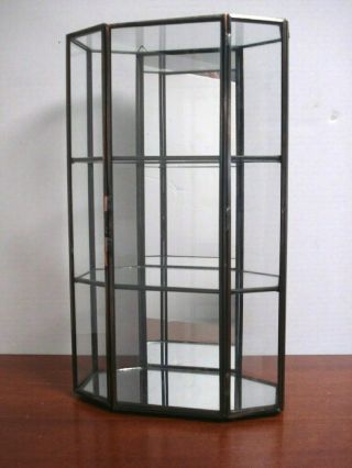 Vtg Glass Mirror Brass Curio Cabinet Case Shelf Display Or Wall Hang Copper Tone