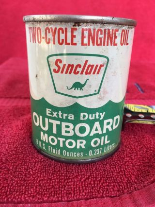 Vintage Nos Full Sinclair Extra Duty Outboard Motor Oil Can 8 Oz.  Dino Dinosaur
