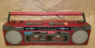 Vintage Soundesign 4742 Red Boombox Twin Cassette Am Fm Radio - Rare - 90