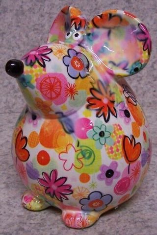 Coin Piggy Bank Ceramic Savings Animal Mouse Multicolor Pastel Base