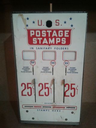 Vintage U.  S.  Postage Stamp Vending Machine 3 Lever 25 Cent Usps Post Office