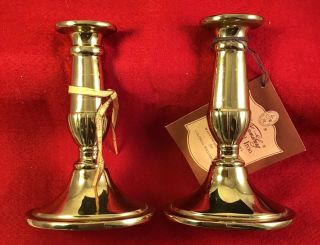 Vintage Pair Brass Virginia Metalcrafters English Oval Candlestick Marked 16 - 28