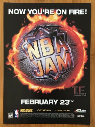 Nba Jam T.  E.  Tournament Edition Snes Sega Genesis 1995 Poster Ad Art Print Rare