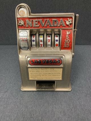 Vintage Toy 11 " Metal Las Vegas Nevada Mini Table Top Slot Machine Bank