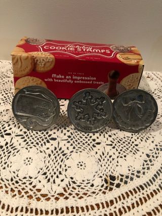 Williams - Sonoma Holiday Cookie Stamps Wreath Snowflake And Gift Tag Nordicware