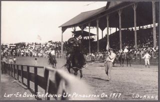 Rppc 1917 Pendleton Oregon Round - Up Rodeo Trick Roping Woman On Horse Postcard