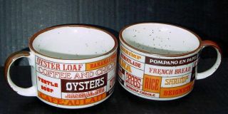 2 Vtg D.  H.  Holmes Louisiana Creole Menu Gumbo Soup Mugs Exc Japan
