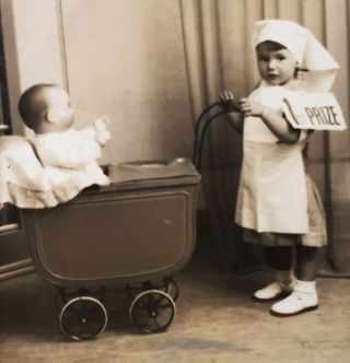 1930s/ 1938 B/w Jerome Studio Photograph.  Young Nurse With Baby Doll & Pram