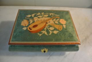 Reuge Italy Hand - Crafted Green Wood Jewelry Music Box Inlaid Sorrento W/ Key