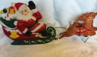 Vintage 1970 Empire Plastic Light Santa Claus Sleigh W Reindeer Blow Mold E12