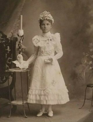 Victorian Holy Communion Little Girl With Bible Cabinet Card Photo Buffalo Ny