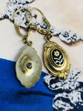 Rare Antique Rose earrings Black Enamel 3