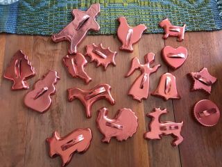 Copper Tone Cookie Cutter Cooky Mirro Vintage 16 Pc Christmas Holiday Set